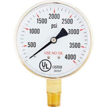 ENGINEERED SPECIALTY PRODUCTS, INC PIC Gauges 2.5" UNO Pressure Gauge, 1/4" NPT, Dry, 0/4000 PSI, Lower Mount, 501D-UNO-254Q 501D-UNO-254Q